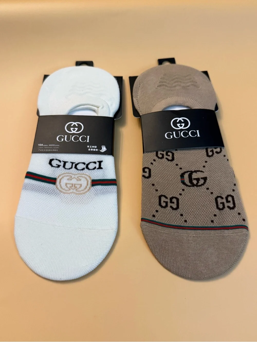 designer low-cut no-show 2 pairs socks beige and white gg logo small-medium new